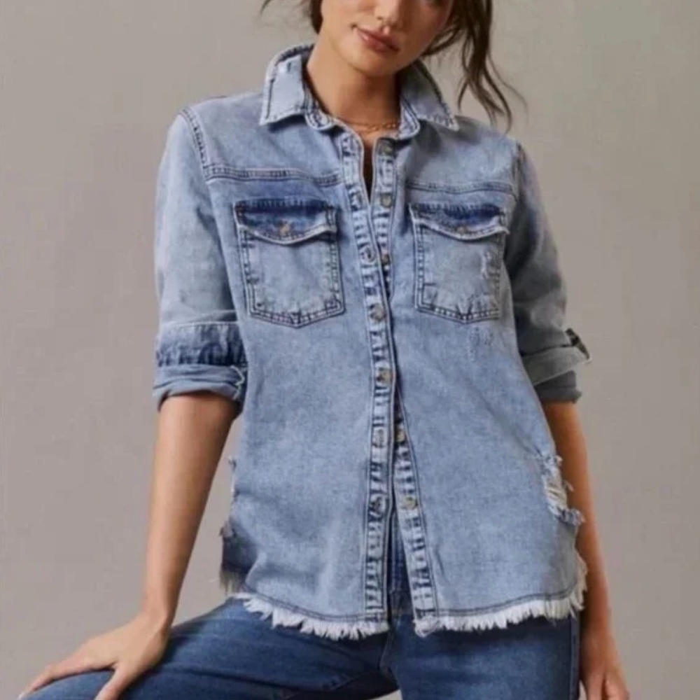 Pilcro Denim Frayed Hem Shacket